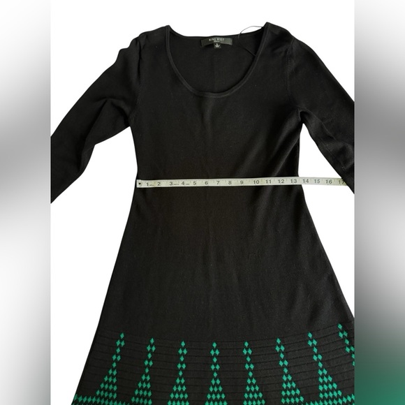 Nine West Black Green Knit SweaterDress S Fit & Flare Scoop Neck Retro Geometric - Picture 7 of 8
